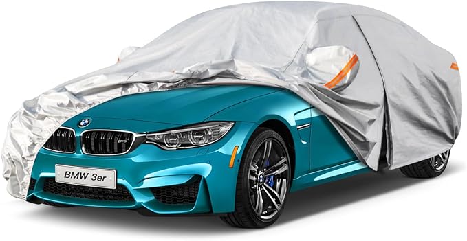 Kayme 6 Layers Car Cover Custom Fit for BMW 3 Series 320i 325i 328i 330i 335i (2013-2025) Waterproof All Weather for Automobiles, Outdoor Full Cover Rain Sun UV Protection.Silver