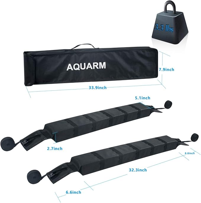 Kayak Roof Rack Pads Universal Car Soft Roof Rack for Canoe/Surfboard/Paddle Board/SUP/Snow Board with Adjustable & Steady Tie-Down Straps and Storage Bag (Dark Black)