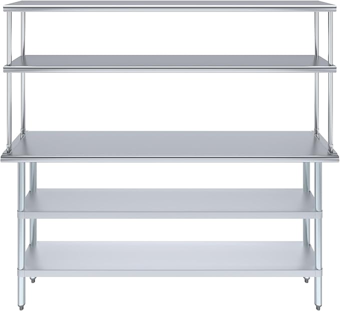 Amgood Stainless Steel Work Table with 2 Shelves & Overshelf | Metal Kitchen Prep & Shelving Combo (14" x 72" Table + 12" Overshelf)
