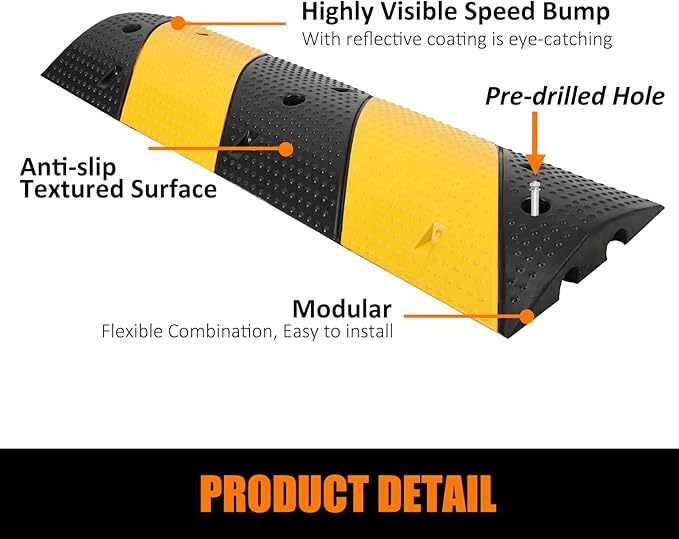 3.3 Ft Rubber Speed Bump, 2 Pack 2 Channel Modular Heavy Duty Speed Bumps Humps 25000 lbs Load Capacity, Cable Protector Ramp for Asphalt Concrete Gravel Driveway Road