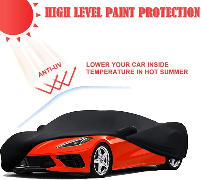 Fit Full Car Cover Dust-Proof Protection Compatible with Chevrolet Corvette C4 C5 C6 C7 1980–2025, Indoor Breathable Car Cover for Dust-Proof, Underground Garage, Car Show(Black)