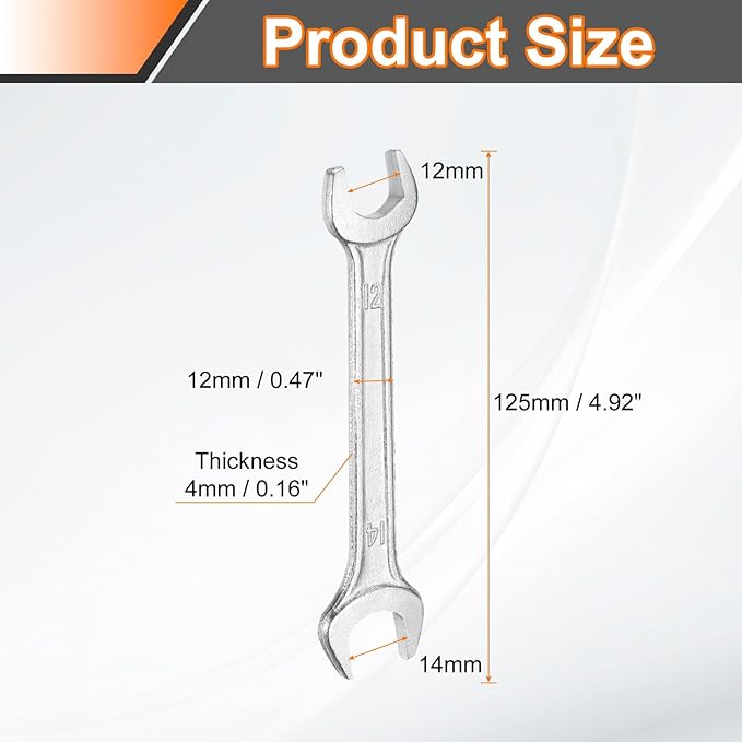 HARFINGTON 5pcs Double Open End Wrench 12mm x 14mm Metric 15 Degree Offset Angle Small Flat Head Wrench Galvanizing Open Ended Spanner for Automotive Repair Furniture Assembly