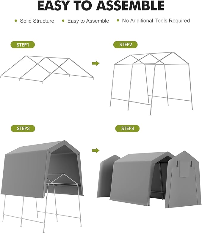 TrailBlaze 7x12ft Outdoor Portable Storage Shelter Shed, Carport Storage Shed with Roll-up Zipper Door & Vents, Heavy Duty Portable Garage with UV Resistant and Waterproof Tarp for Motorcycle