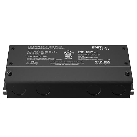 EMITEVER Dimmable Led Driver, 100W AC 100V-277V to DC 24V Transformer, 5-in-1 Dimming: ELV/MLV/TRIAC / 0-10V / 1-10V / 10V PWM/Potentiometer, Waterproof IP67 and UL Listed