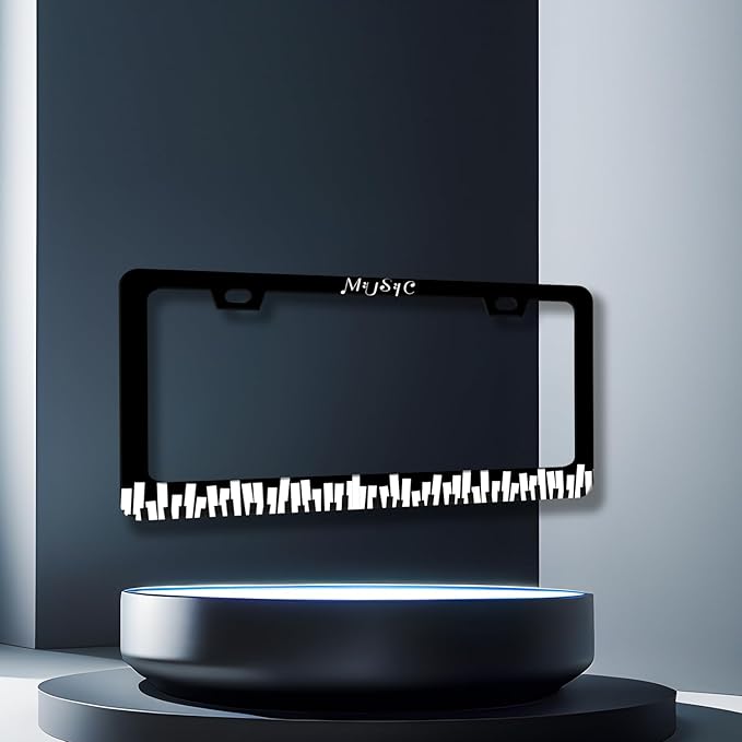Piano Music License Plate Frame Music Notes License Plate Holder Stainless Steel Front and Rear Car Tags Auto Parts Funny License Plate Decoration with Screws for Men Women s 12.2"x 6.2"