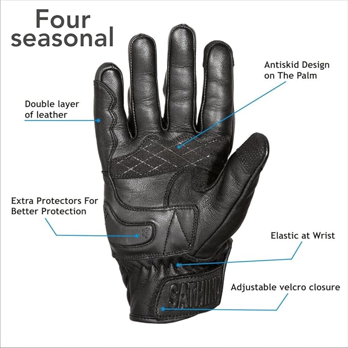 Leather Motorcycle Gloves for Men and Women | Touchscreen | Full Finger | Goatskin Leather Hard Knuckle Motorcycle Riding Gloves (Un-Perforated, XX-Large)