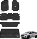 3W Floor Mats & Cargo Liner Fit for Honda Odyssey 2025-2018 Mini Passenger Van, All Weather TPE Floor Liners 1st 2nd & 3rd Rows Car Mats and Trunk Liner Odyssey Car Accessories, Black