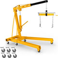 3 Ton Engine Hoist, Folding Hydraulic Cherry Picker Engine Lift, 6500LBS Alloy Steel Engine Crane with Lever, 6 Swivel Wheels and Engine Leveler, Garage Auto Repair Tools (2Ton Yellow)