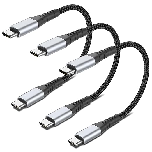 6 inch Braided USB C to C Charger Cable - 3-Pack, 0.5ft, PD Fast Charging, 60W for Samsung Galaxy S23/S23 Ultra, Moto G8, Google Pixel, iPhone 15/16 Pro Max