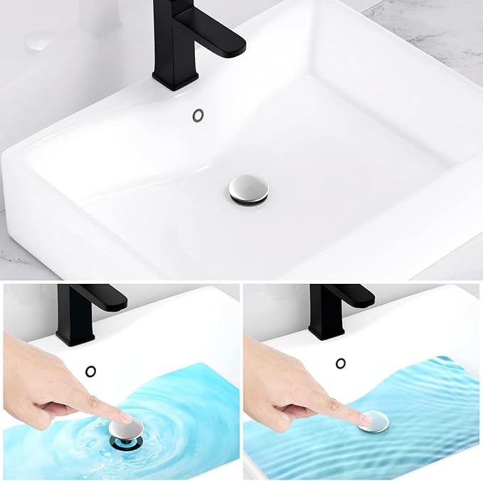 Bathroom Sink Drain with Overflow, PureHome Bathroom Sink Stopper, Pop Up Bathroom Drain Stopper Sink Plug - Engineering Plastic Material - Polished Chrome