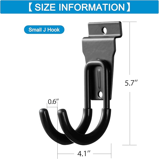 12Pack Slatwall Hooks Heavy Duty Slatwall Accessories Garage Small J Slatwall Hooks and Hangers, Black(Small J Hook)