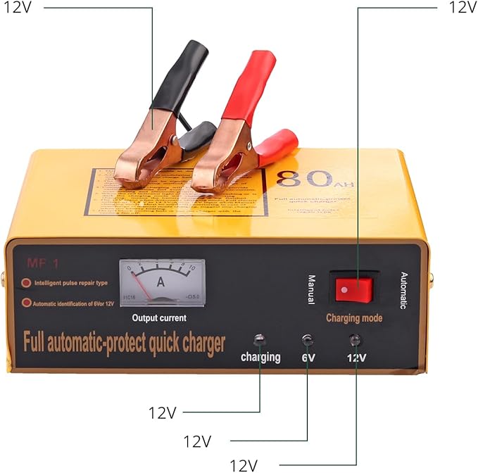 6V 5A and12V 8.5A Car Battery Charger,Smart Battery Trickle Charger Maintainer 4 Charging Mode for Automotive Motorcycle Truck Boat Toy Car Lawn Mower Lead Acid Batteries (Yellow)