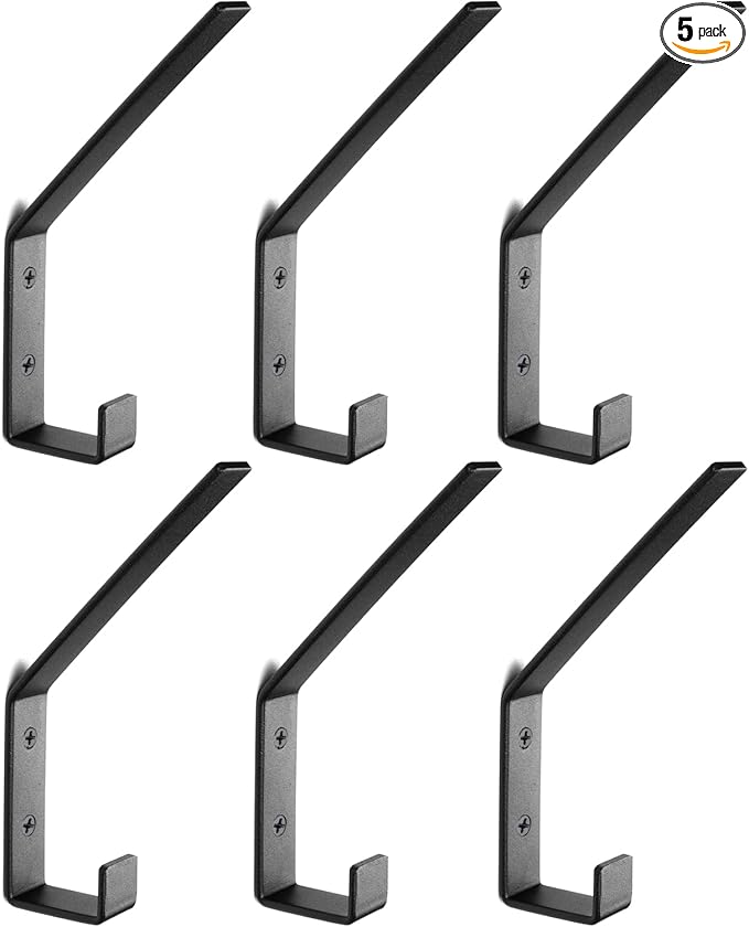 6 Pack Heavy Duty Steel C Style Double Wall Hooks for Indoors and Outdoors - 6 Pack (Black)
