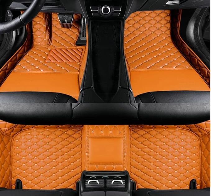 Custom All-Weather Protection Leather Car Floor Mats for Cars Sedan SUV Sports Car Waterproof Floor Mat (Orange)