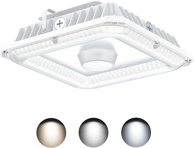 BBESTLED LED Canopy Light with Photocell, 60W 80W 100W Adjustable, ETL&DLC Listed 13500LM Carport Lights 5700K/5000K/4500K, AC100-277V IP65 Waterproof Canopy Light for Gas Station, Dusk to Dawn