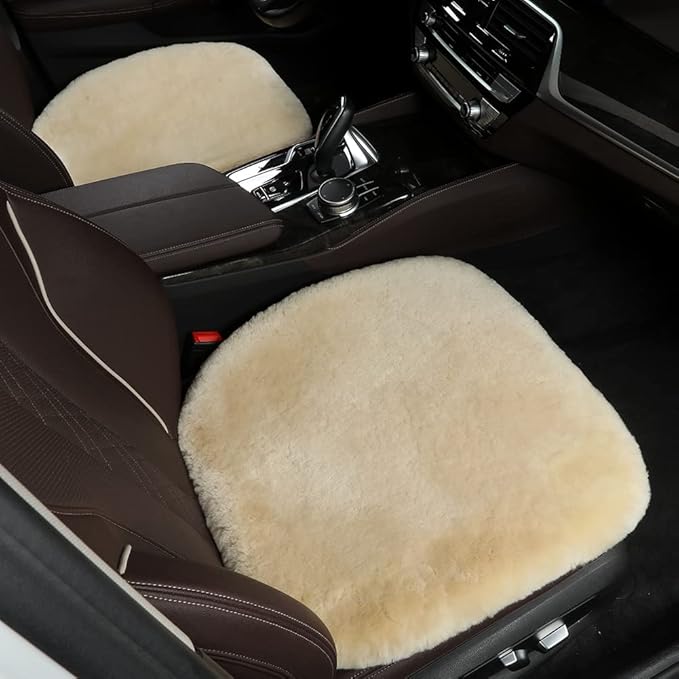 LLB Genuine Sheepskin Car Seat Cushion Seat Covers for Cars Trucks SUV Comfort Seat Protector Pad for Car Driver Seat Car Accessories (Pearl, 2 Front Seat Cushions & Bench Seat Cushion-3 Pcs)