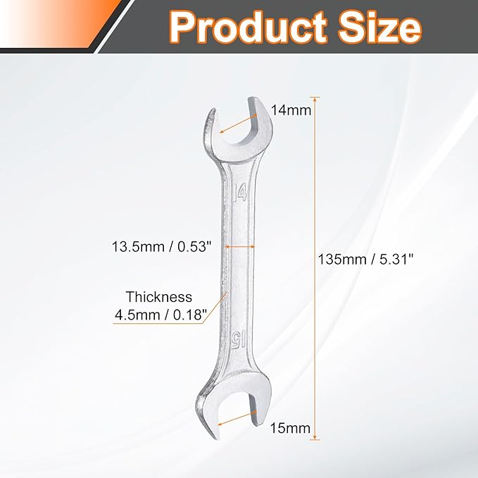 HARFINGTON Double Open End Wrench 14mm x 15mm Metric 15 Degree Offset Angle Small Flat Head Wrench Galvanizing Open Ended Spanner for Automotive Repair Furniture Assembly