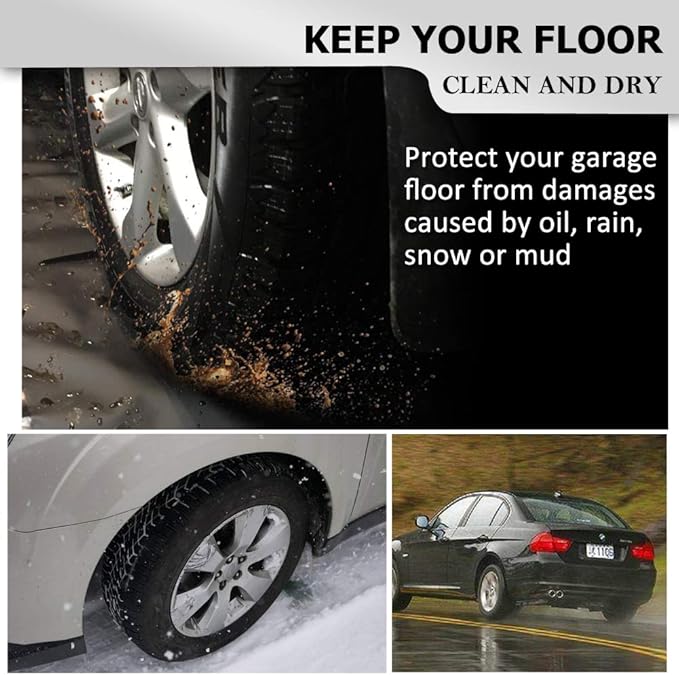 Garage Car Floor Mat Containment Garage Mat for Oil, Winter Snow, Mud, Rain - 7' 9" x 16', Black