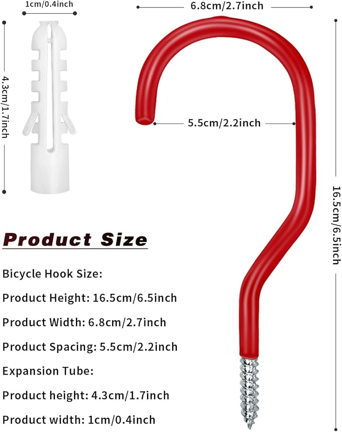 Bike Hooks Heavry Duty 6-Pack,Bicycle Storage Hanger Screw in Ceiling Hooks,Utility Hooks for Wall,Garage,Garden Organization and Storage,Fits Hanging All Bike Types,Bicycle Storage Hooks