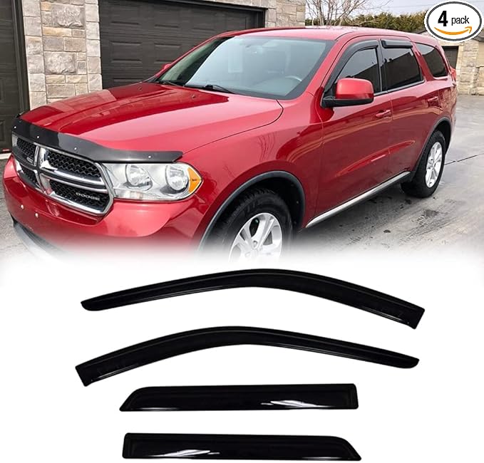 94267 Side Window Wind Deflector, 4pcs Outside Mount Style Tape-On Dark Smoke Nice Rain Guards Set, Window Visor fit for 2011-2024 Dodge Durango