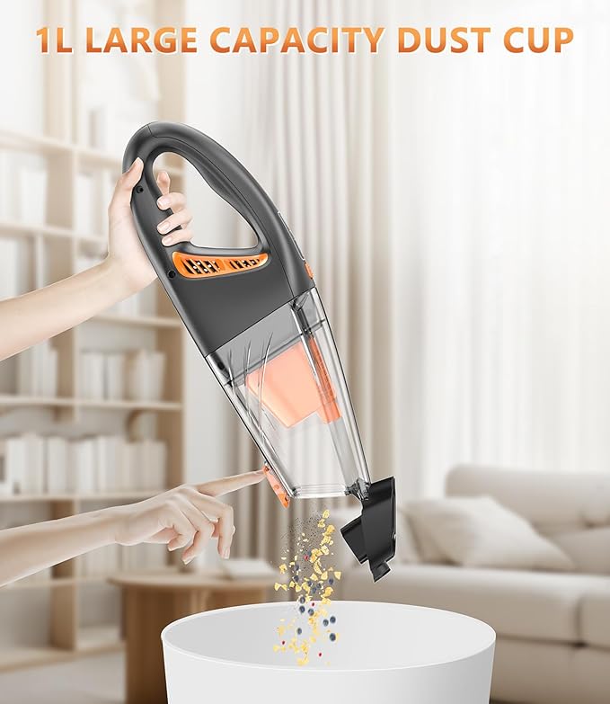 Handheld Vacuum Cordless, 18000Pa 160W Hand,30Min Car Vacuum Portable Cordless Rechargeable High Power Lightweight LED Light Fast Charge Vacuum Cleaner for Car Home