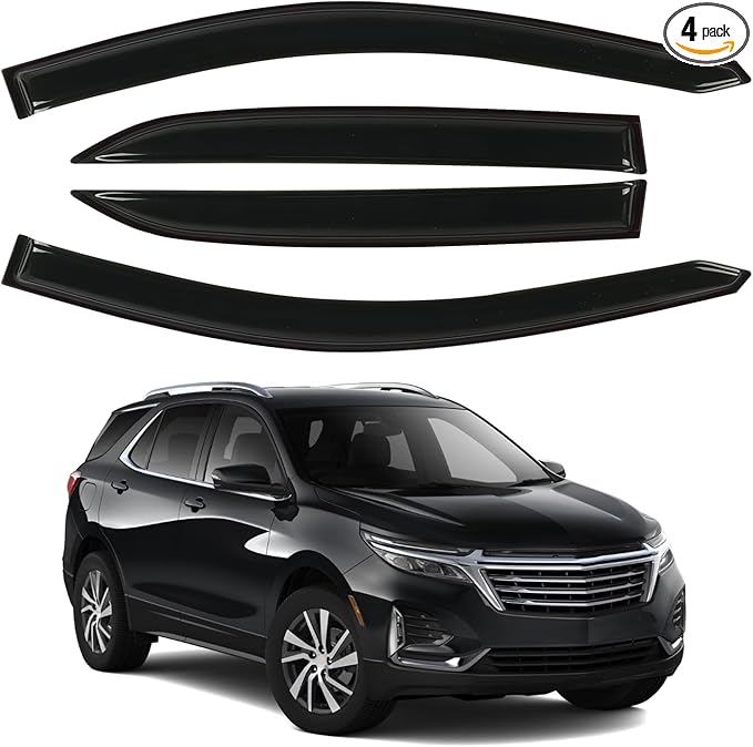 Window Rain Guards for 2018-2024 Chevrolet (Chevy) Equinox, Tape-on Window Visor, Outside-Mount Vent Shade Wind Deflector Rain Shield Protector Sun Visor for 18-24 Equinox