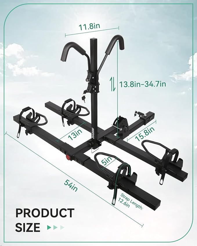 Ebike Racks for Tow Hitch with Lock, 2 Bike Rack for Car Truck SUV RV Trailer, Hitch Bike Rack for Fat Tire, Mountain Bikes, Electric Bikes, EMTB and Standard Bicycles - 200 lbs Capacity