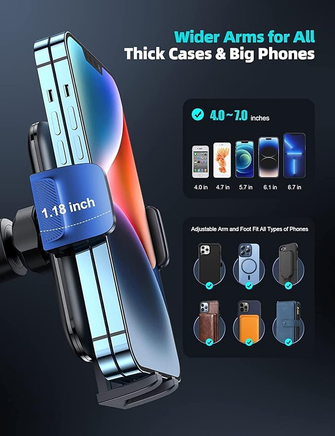 Lamicall 2025 Wider Clamp & Metal Hook Car Phone Holder Vent [Thick Cases Friendly] Phone Holders for Your Car Mount Automobile Hands Free Cradle Air Vent for Smartphone (Wood Grain)