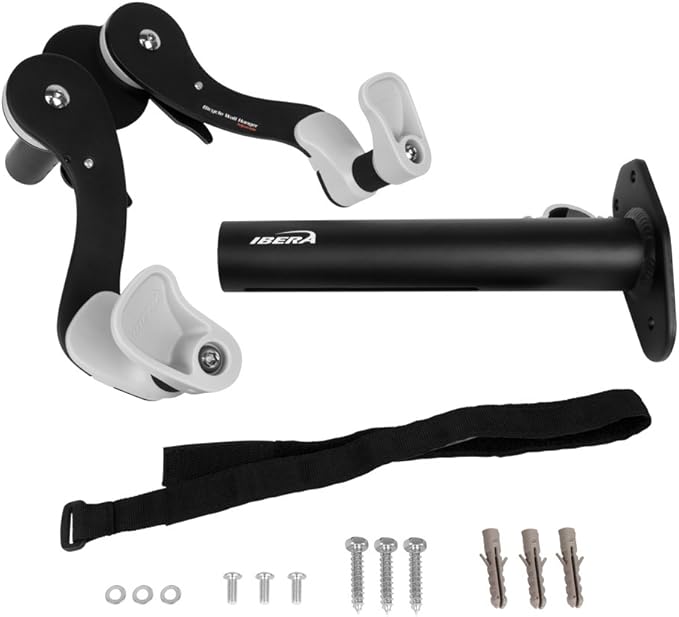 Ibera Bike Wall Mount - Secure Bike Storage up to 18kg with Adjustable Frame Holder & Soft Rubber Cradles - Garage Bike Rack for Road, MTB, Kids, Hybrid Bikes - Easy Installation & Space-Saving Design