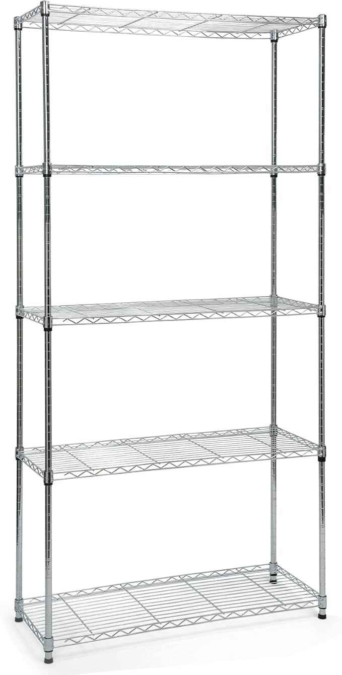 Heavy-Duty Chrome Steel Wire Shelving NSF Certified. Adjustable Storage Rack for Kitchen,Garage,and Laundry Utility Room (Chrome-5Tiers-36x14x72)