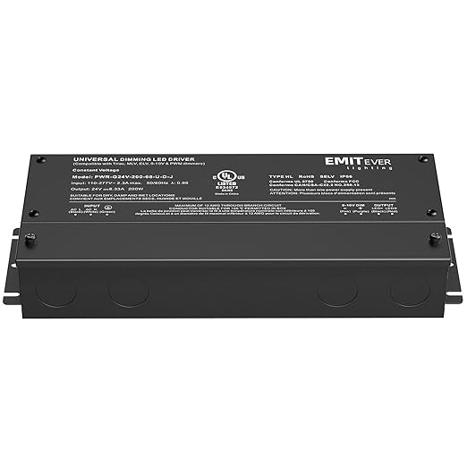 EMITEVER Dimmable Led Driver, 200W AC 110V-277V to DC 24V Transformer, 5-in-1 Dimming: ELV/MLV/TRIAC / 0-10V / 1-10V / 10V PWM/Potentiometer, Waterproof IP67 and UL Listed