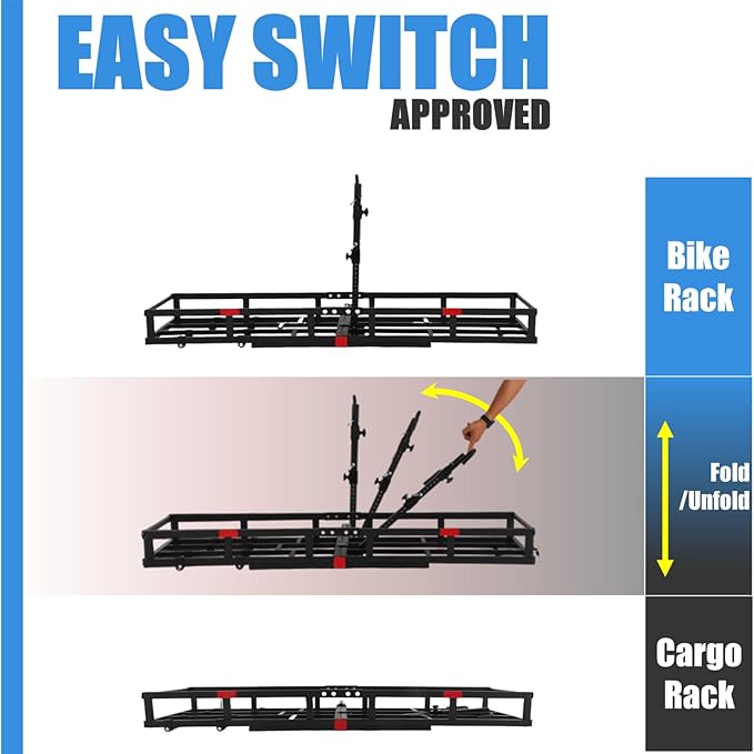 Hitch-Mount Bike Rack for Ebike Heavy-Duty - Comes with Cargo Carrier Fits 2 Electric Fat-Tire Mountain Bicycles Fits 2" Receiver for Car Trailer SUV Truck RV Minivan (Blue)