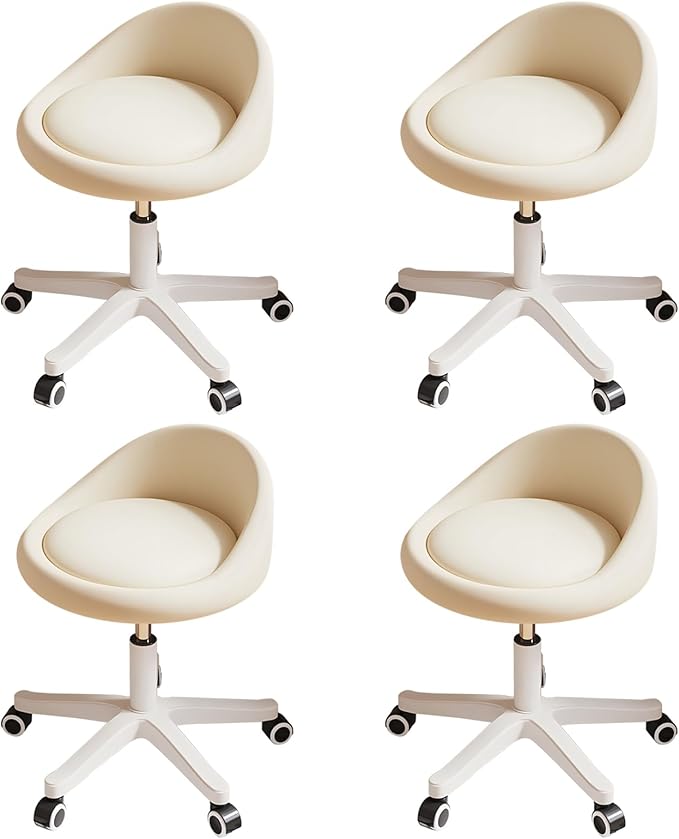 Rolling Stool Set of 4 Rolling Hydraulic Salon Stool with Low Backrest - Adjustable Swivel Chair for SPA, Shop, Salon, Massage, or Medical Office Beige