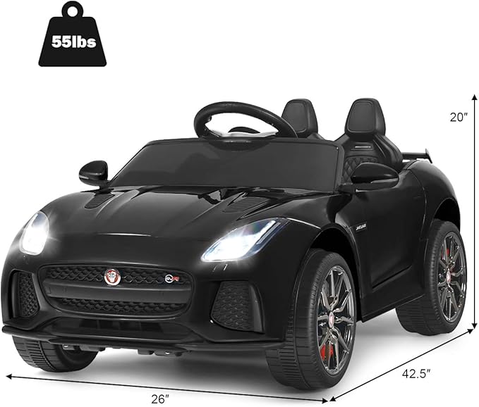 Costzon Ride on Car, 12V Licensed Jaguar F-Type SVR Battery Powered Kids' Electric Vehicles w/Remote Control, Front/Rear Lights, MP3/Music/3 Speeds/Spring Suspension, Kids Car Toy for Toddler (Black)