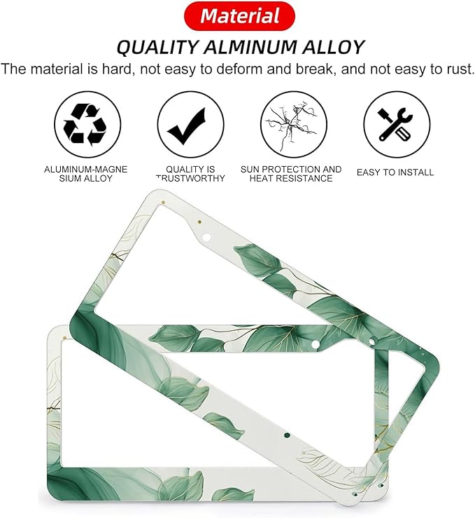 Watercolor Green Palm Leaves License Plate Frames - 2 Pcs Set 2 Holes Metal Aluminum Auto Car Accessories Decoration License Plate Frame 12.2 x 6.3 inch for Women Men Gift