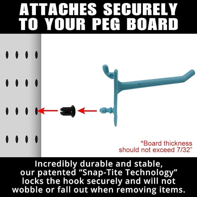PegPro® 2" Hooks Kit for Standard “Wood Fiber” pegboard – Durable Plastic Pegboard Hooks - for Garage, Kitchen, Craft Room, and More (2" Hook - 24 Pack, Caribbean)