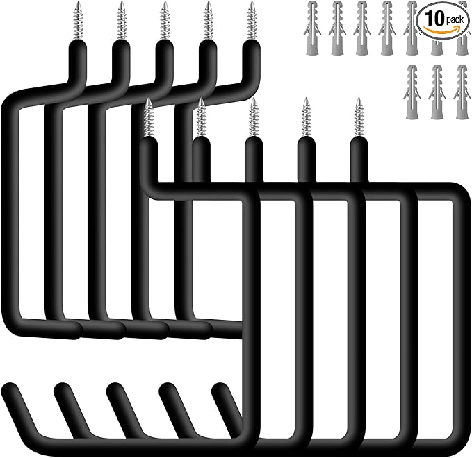 10 Pcs Ladder Hook Screw in Storage Hanger, Wall Mount Garage Storage Hooks Heavy Duty Shelf Organizer for Bike, Foldable Chair, Ladder