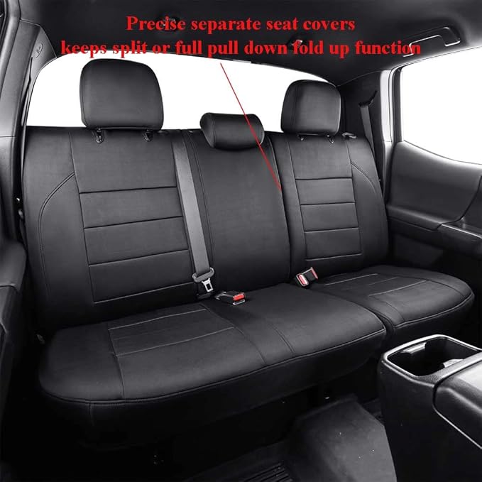 EKR Custom Fit Tacoma Neoprene Car Seat Covers for Select Toyota Tacoma 2016 2017 2018 2019 2020 2021 2022 2023 Double Cab/Crew Cab - Full Set, Neoprene (Black)