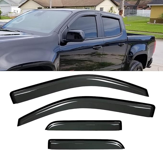 Side Window Wind Deflector, 4pcs Out-Channel Tape-On Nice Rain Guards Set, Window Visor fit for 2015-2022 Chevrolet Colorado Crew cab & 2015-2022 GMC Canyon Crew cab 94995