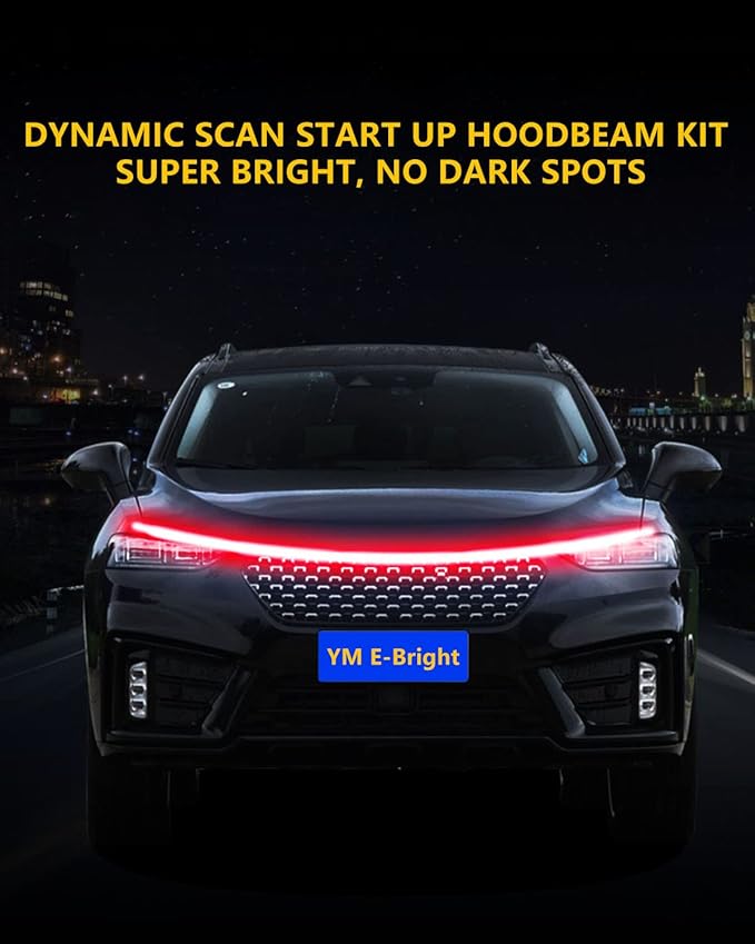 YM E-Bright Led Hood Light Strip Exterior Car Led Strip Light Waterproof Flexible DRL Dynamic Scan Start Up Hoodbeam Kit Daytime Running Lights for Car,Truck,SUV,12V 59inch,Red,1 Set