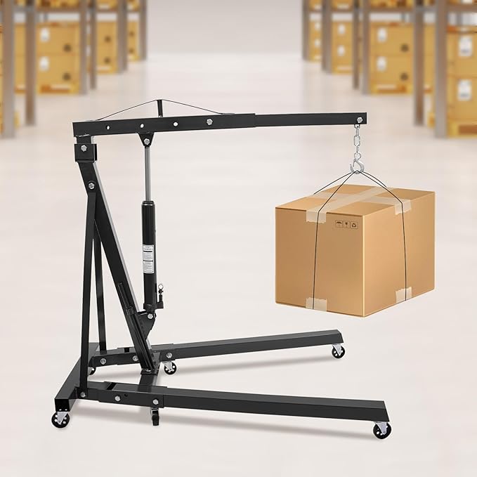 Folding Engine Crane 1 Ton Folding Engine Hoist 2200lbs Heavy Duty Hydraulic Pickup Truck Crane with 6 Iron Caster Wheels for Garage, Workshop - 2 Package