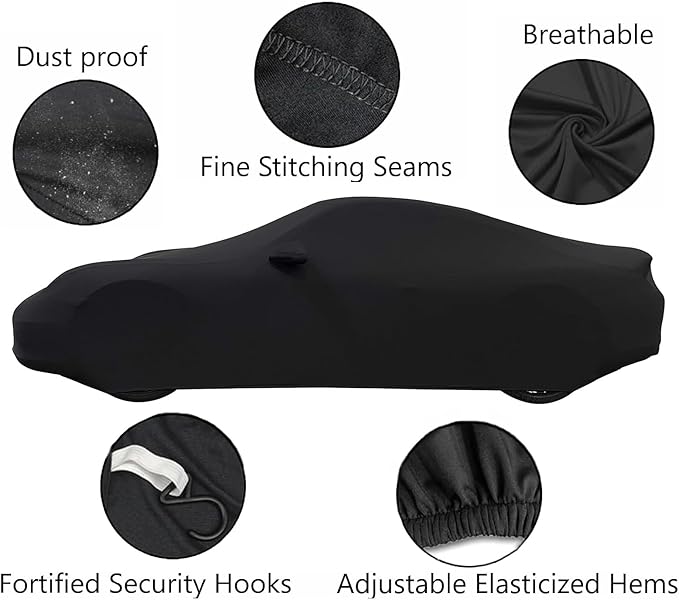 Fit Full Car Cover Dust-Proof Protection Compatible with Chevrolet Corvette C4 C5 C6 C7 1980–2025, Indoor Breathable Car Cover for Dust-Proof, Underground Garage, Car Show(Black)