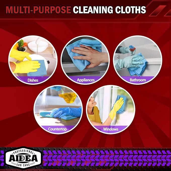 AIDEA Microfiber Cleaning Cloths, 150PK, Blue, 12x12 Inch, Shop Rags, Absorbent, Lint Free, Reusable, Ideal for Cars, Kitchen, Household, Dusting, Polishing