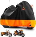 Trike Motorcycle Cover, Outdoor Waterproof Vehicle Cover with Windproof Buckle Reflective Strip for Harley Davidson, Honda Gold Wing, Kawasaki 3 Wheel Motorcycle Accessories (Black&Orange)
