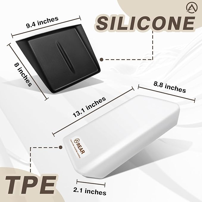 Muslogy Compatible with 2026+ Model Y Juniper Refresh Accessories Armrest Cover Protection TPE (White) & Silicone Mat OEM Style 2PCS Set Non-Slip Waterproof