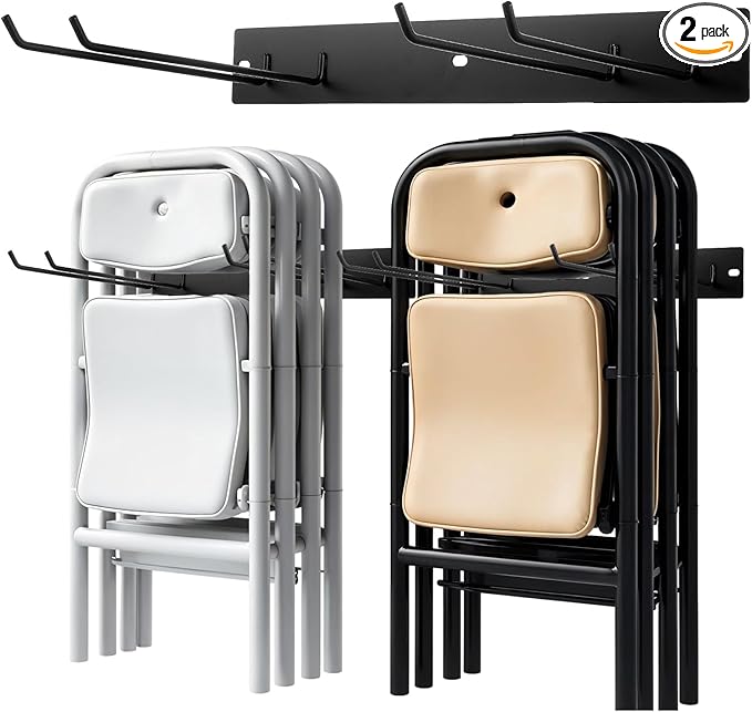 Folding Chair Storage Rack for Chair Organization and Garage Wall Mount Storage, Garden Tool Rack Organizer (2 Pack)