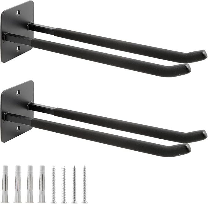 Sinoer Upgraded Garage Hooks,Shed Organizer, Utility Steel Garage Storage Hooks, 14 Inch Square Tube Garage Wall Mount Double Hooks for Yard, Tools, Car Tire, Garden Tools, 2 Pieces