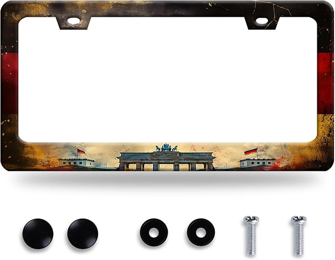 German Flag License Plate Frame Vintage Germany License Plate Stainless Steel Funny License Plate Holder Personalise Car Accessory Car Decoration 12.3"x6.3"Fits Standard Vehicles Size