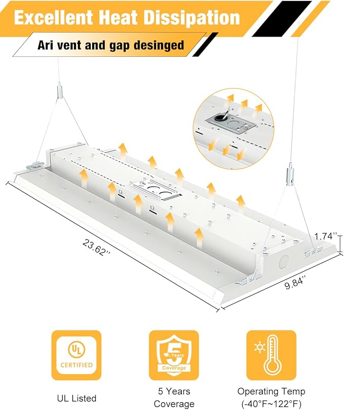 LED Linear High Bay Light, 210W LED High Bay Shop Lights Fixture, Compatible with Industrial 120-277V, 31500LM LED Linear High Bay Light for Shop Garage Warehouse, UL Complied