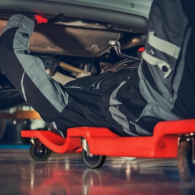 Magshion Automotive Creeper Under Car Roller, 40 Inch Low Profile Creepers with Padded Headrest and Tool Tray, 330 lbs Capacity Portable Floor Creeper for Home Garage Automotive Shop (Red)